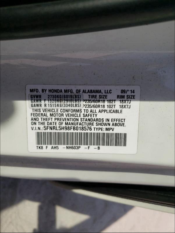 2015 HONDA ODYSSEY TO 5FNRL5H98FB018576