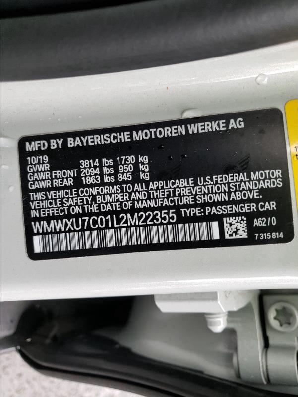 2020 MINI COOPER WMWXU7C01L2M22355