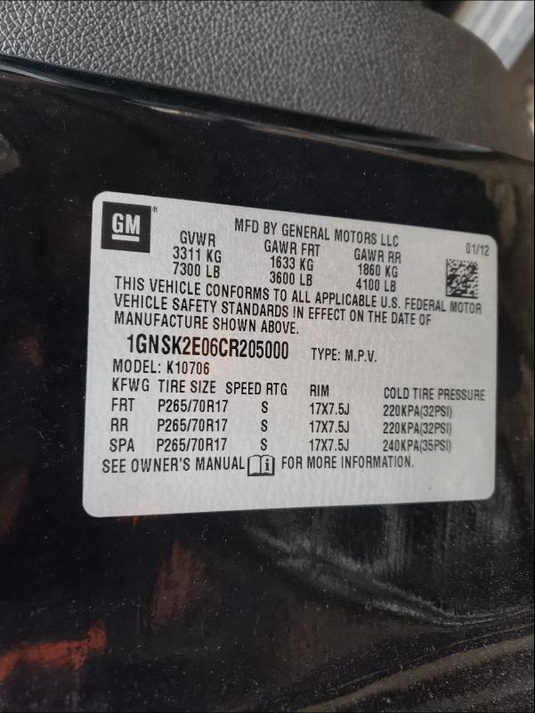 2012 CHEVROLET TAHOE SPEC 1GNSK2E06CR205000