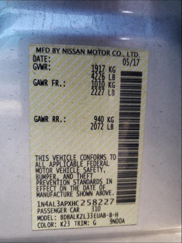 2017 NISSAN ALTIMA 2.5 1N4AL3APXHC258227