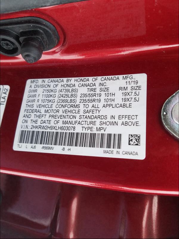 2020 HONDA CR-V TOURI 2HKRW2H9XLH603078
