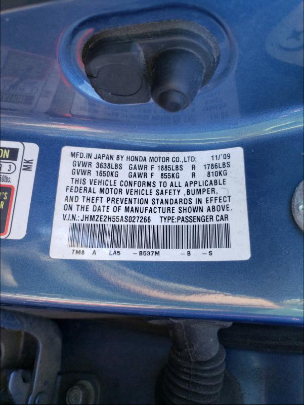 2010 HONDA INSIGHT LX JHMZE2H55AS027266