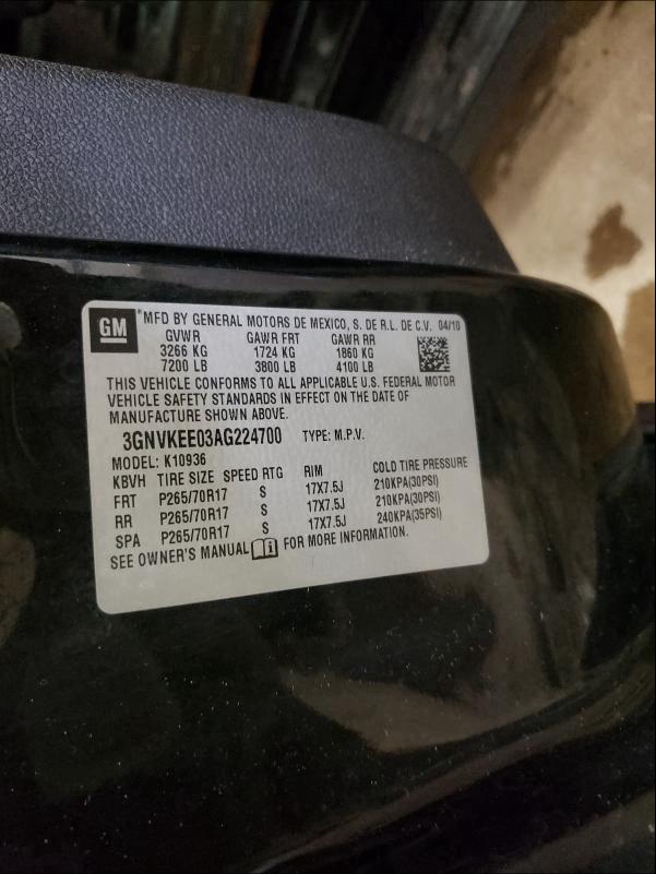 2010 CHEVROLET AVALANCHE 3GNVKEE03AG224700