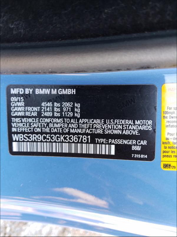2016 BMW M4 WBS3R9C53GK336781