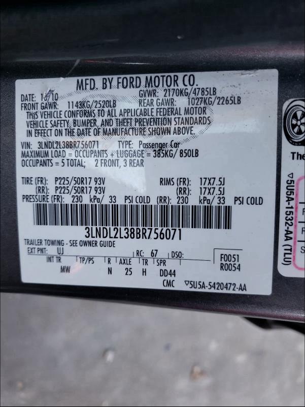 2011 LINCOLN MKZ HYBRID 3LNDL2L38BR756071