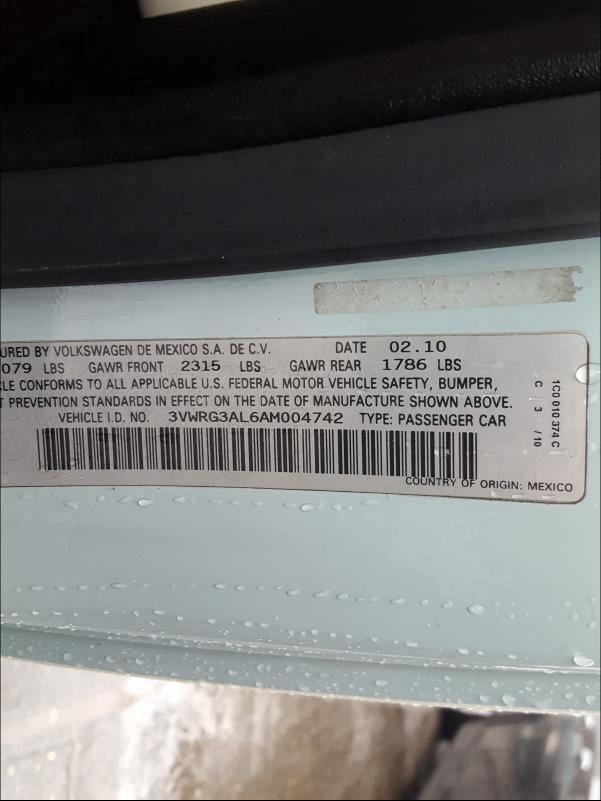 2010 VOLKSWAGEN NEW BEETLE 3VWRG3AL6AM004742