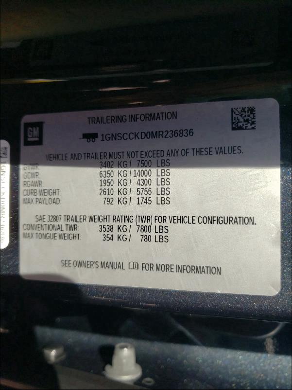 2021 CHEVROLET SUBURBAN C 1GNSCCKD0MR236836