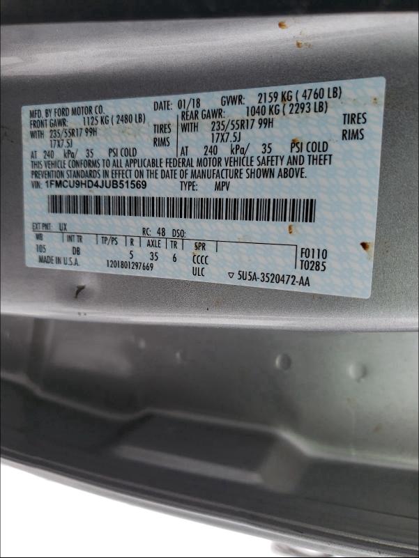 2018 FORD ESCAPE SEL 1FMCU9HD4JUB51569