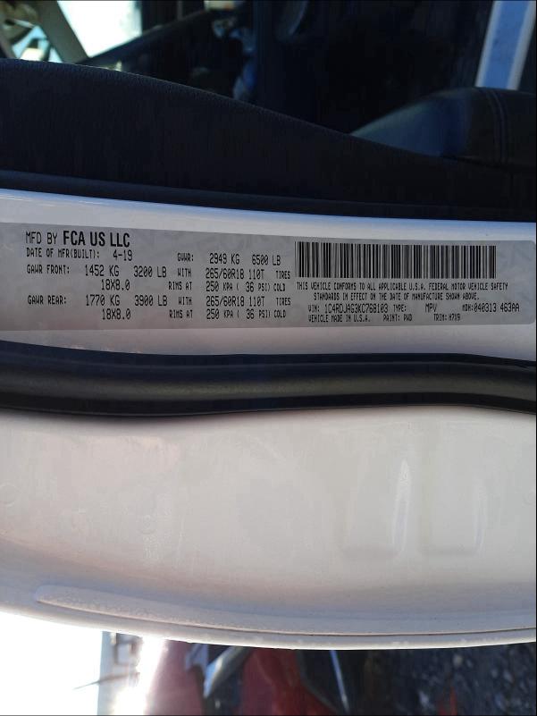 2019 DODGE DURANGO SX 1C4RDJAG3KC768103