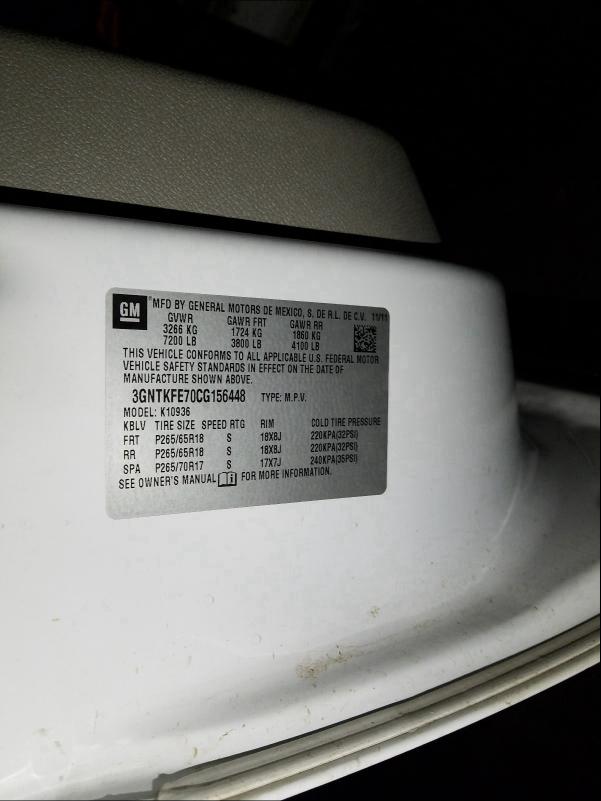 2012 CHEVROLET AVALANCHE 3GNTKFE70CG156448