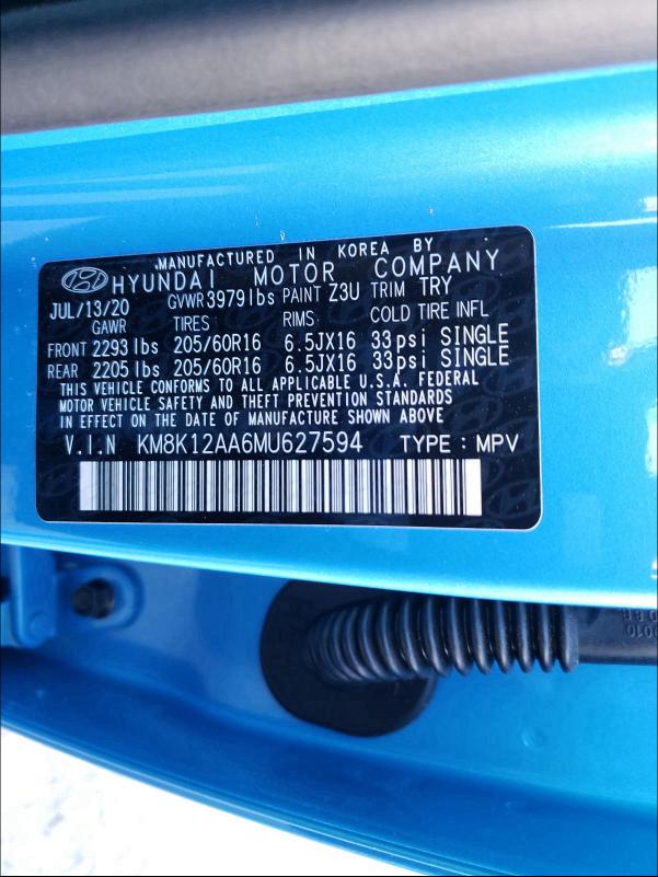 2021 HYUNDAI KONA SE KM8K12AA6MU627594