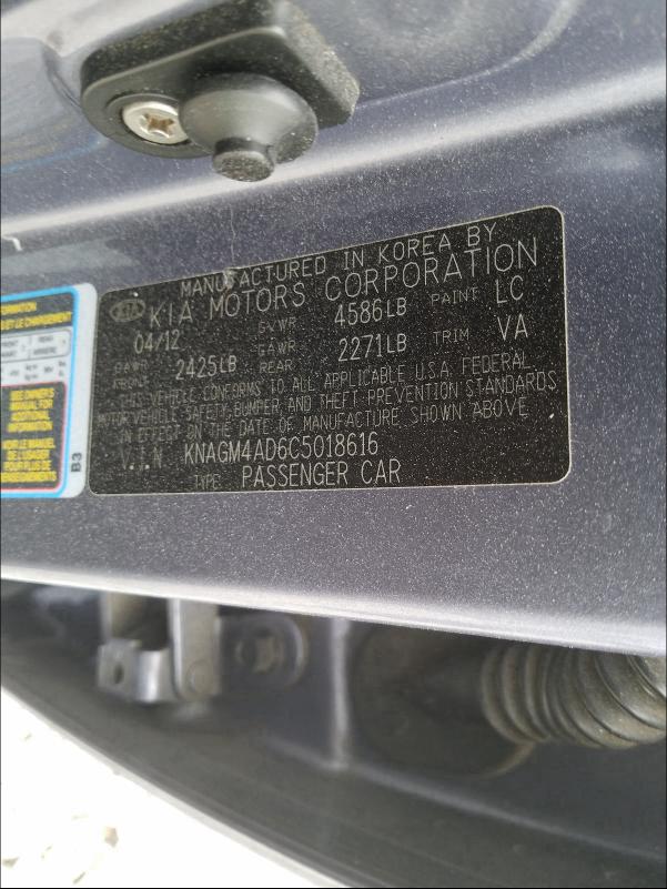 2012 KIA OPTIMA HYB KNAGM4AD6C5018616