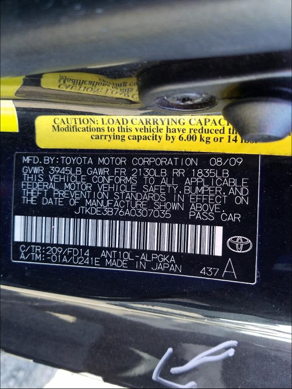2010 TOYOTA SCION TC JTKDE3B76A0307035