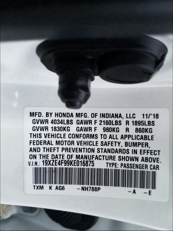 2019 HONDA INSIGHT TO 19XZE4F99KE016875