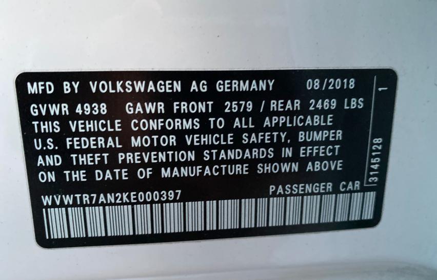 2019 VOLKSWAGEN ARTEON SEL WVWTR7AN2KE000397