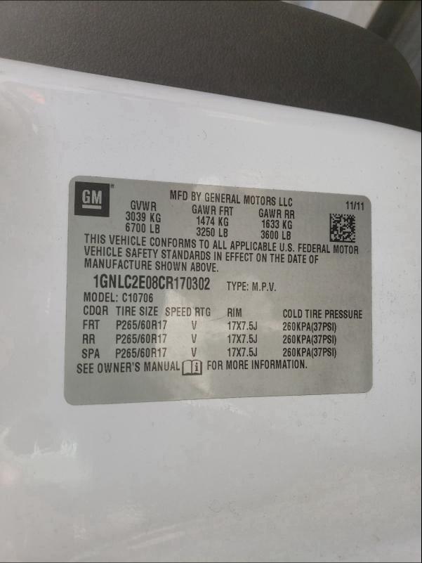 2012 CHEVROLET TAHOE POLI 1GNLC2E08CR170302