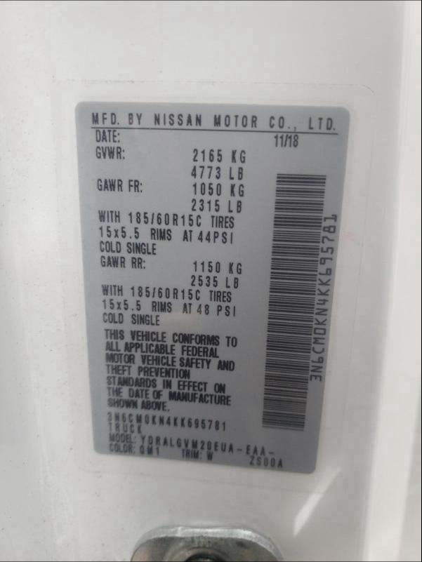 2019 NISSAN NV200 2.5S 3N6CM0KN4KK695781