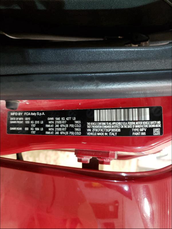 2016 FIAT 500X TREKK ZFBCFXCT3GP365836