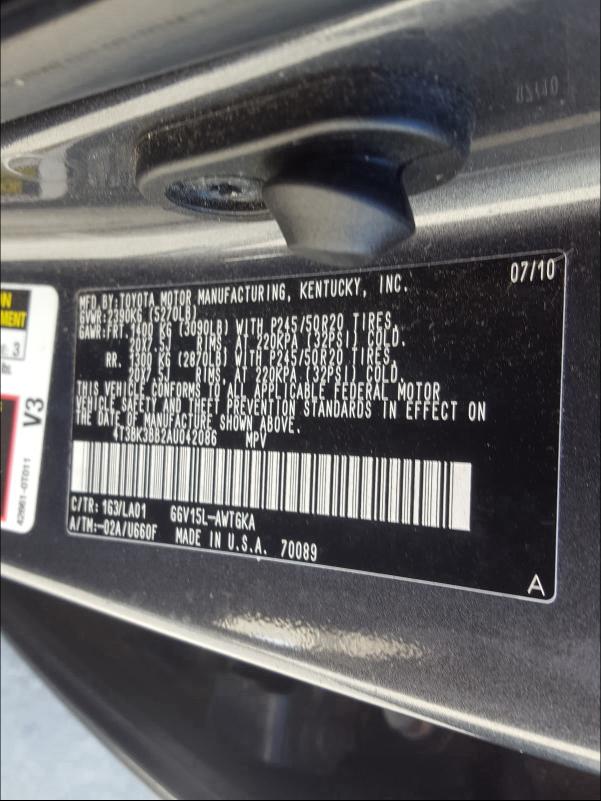 2010 TOYOTA VENZA 4T3BK3BB2AU042086