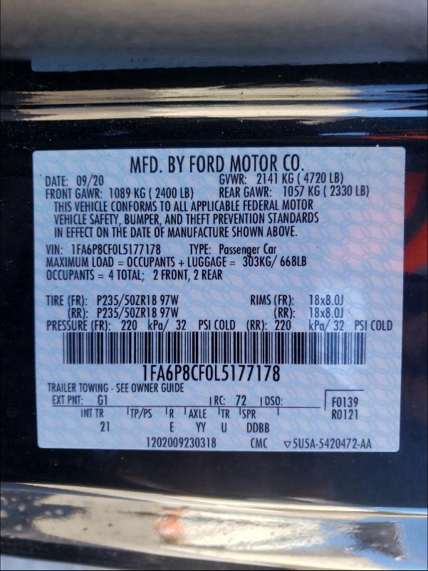 2020 FORD MUSTANG GT - 1FA6P8CF0L5177178