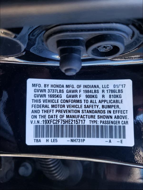 2017 HONDA CIVIC EX - 19XFC2F75HE215717