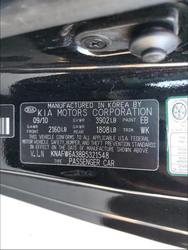 2011 KIA FORTE SX KNAFW6A38B5321548