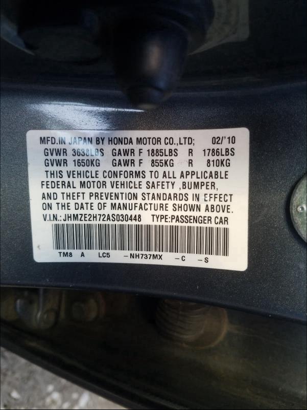 2010 HONDA INSIGHT EX JHMZE2H72AS030448