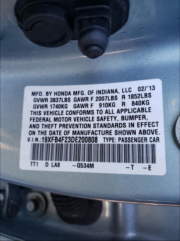 2013 HONDA CIVIC HYBR 19XFB4F23DE200808