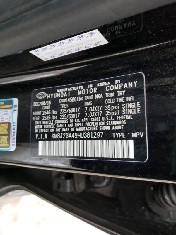 2017 HYUNDAI TUCSON SE KM8J23A49HU381297