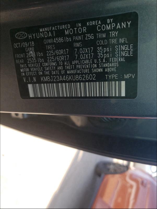 2019 HYUNDAI TUCSON SE KM8J23A46KU862602