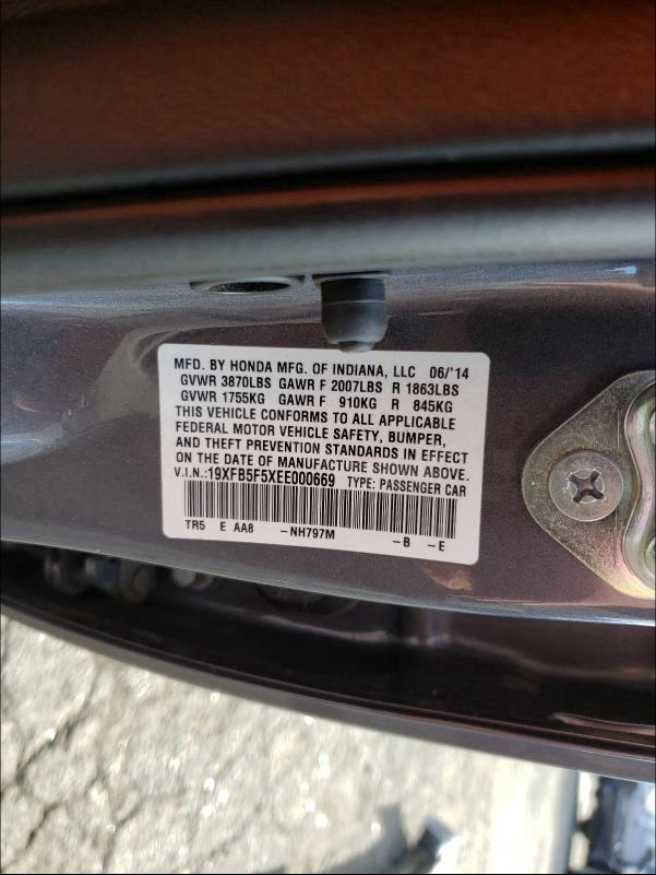 2014 HONDA CIVIC NATU 19XFB5F5XEE000669