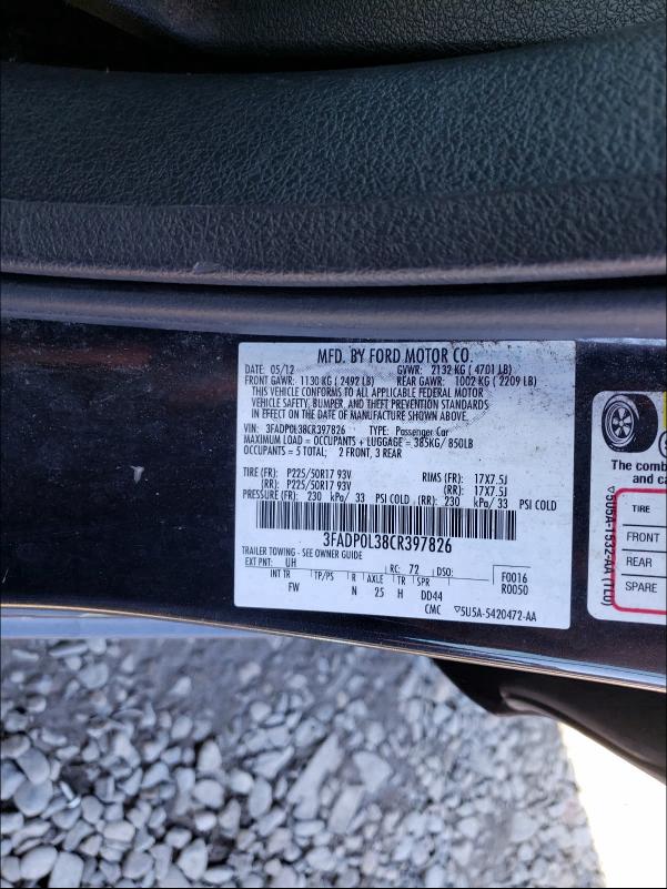 2012 FORD FUSION HYB - 3FADP0L38CR397826