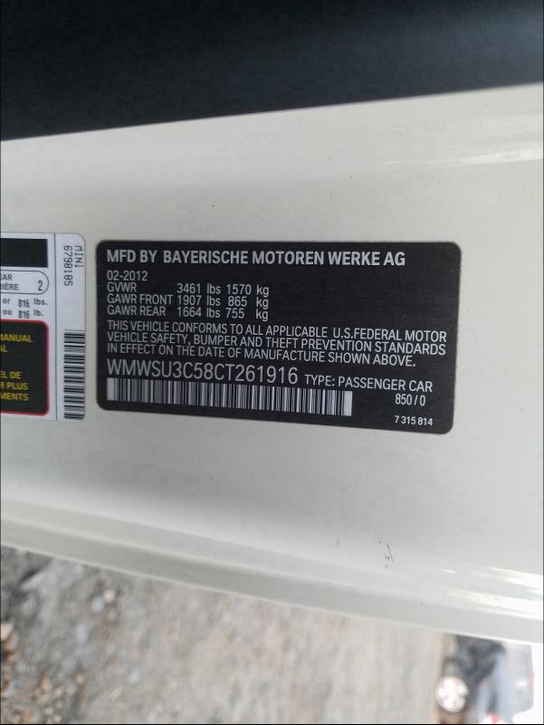 2012 MINI COOPER WMWSU3C58CT261916