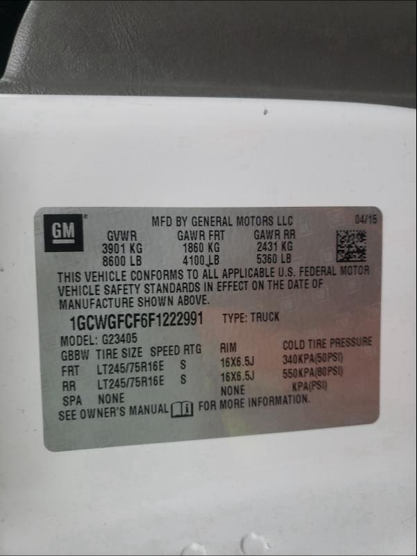 2015 CHEVROLET EXPRESS G2 1GCWGFCF6F1222991