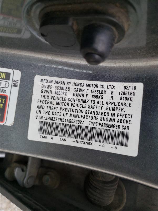 2010 HONDA INSIGHT LX JHMZE2H51AS032027