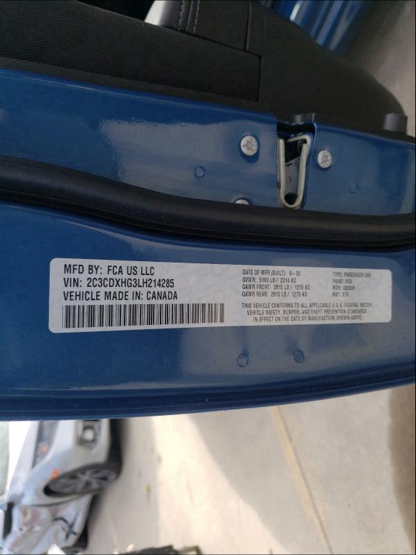 2020 DODGE CHARGER GT 2C3CDXHG3LH214285