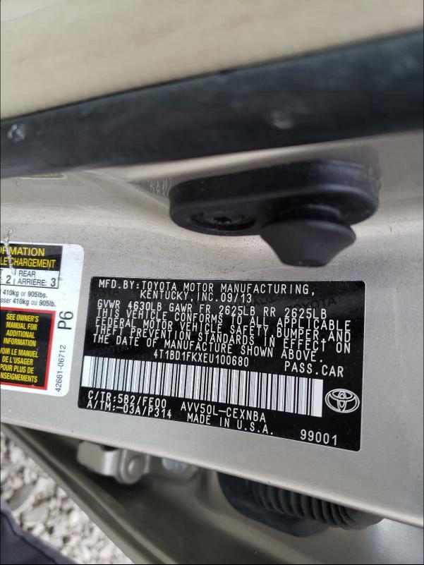2014 TOYOTA CAMRY HYBR - 4T1BD1FKXEU100680