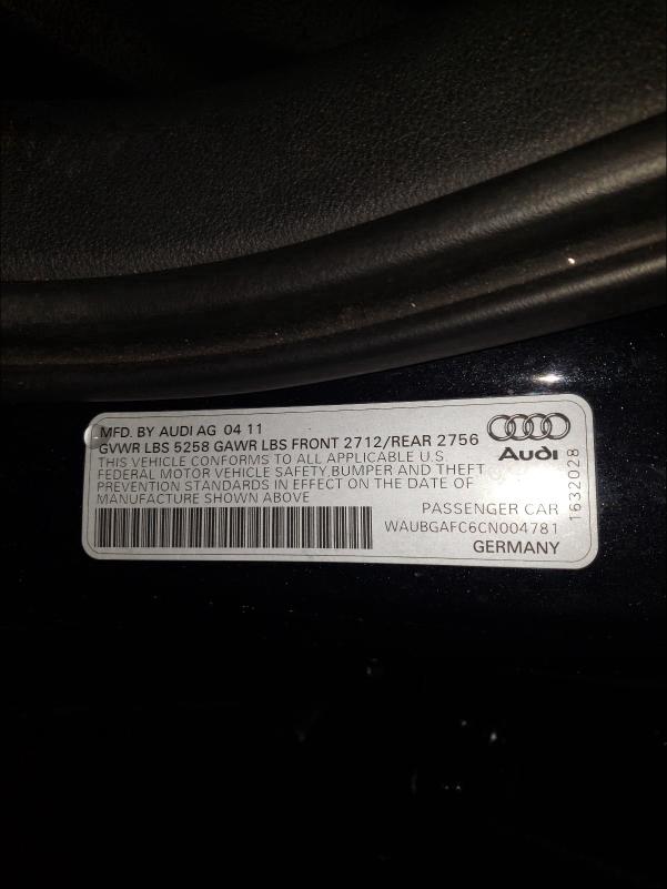 2012 AUDI A6 WAUBGAFC6CN004781
