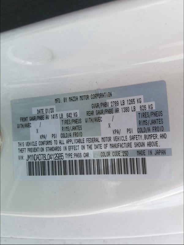 2020 MAZDA MX-5 MIATA JM1NDAD78L0412985