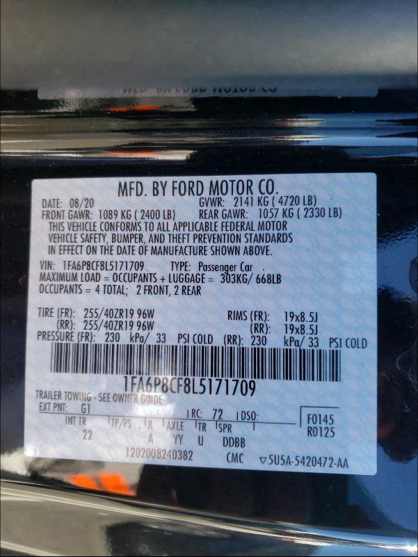 2020 FORD MUSTANG GT 1FA6P8CF8L5171709