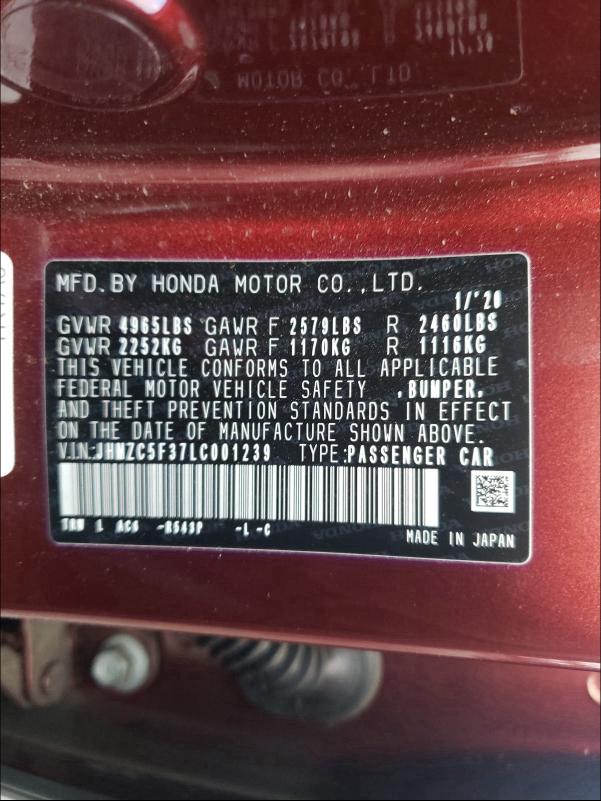 2020 HONDA CLARITY TO JHMZC5F37LC001239