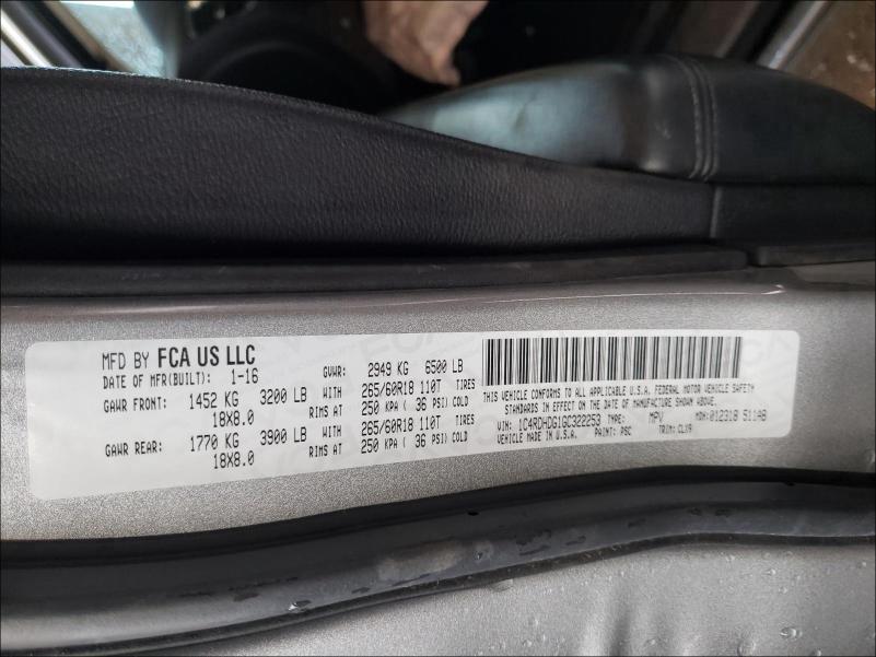 2016 DODGE DURANGO LI 1C4RDHDG1GC322253