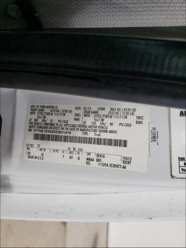 2013 FORD ECONOLINE 1FTNE1EW2DDB01419