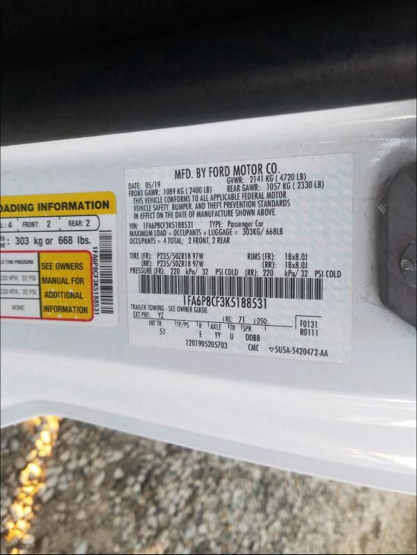 2019 FORD MUSTANG GT - 1FA6P8CF3K5188531