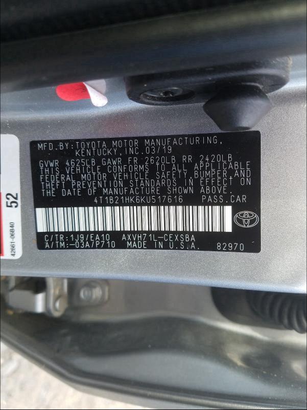 2019 TOYOTA CAMRY HYBR - 4T1B21HK6KU517616