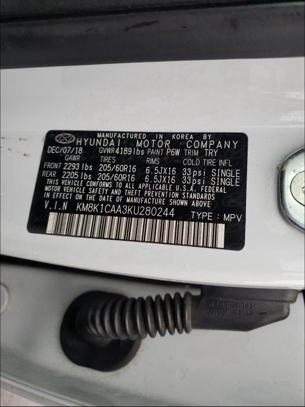 2019 HYUNDAI KONA SE KM8K1CAA3KU280244