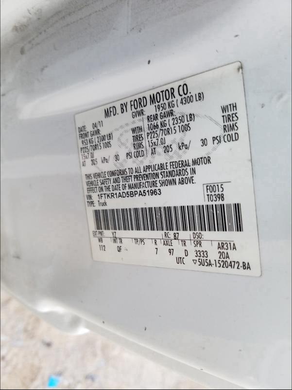 2011 FORD RANGER 1FTKR1AD5BPA51963