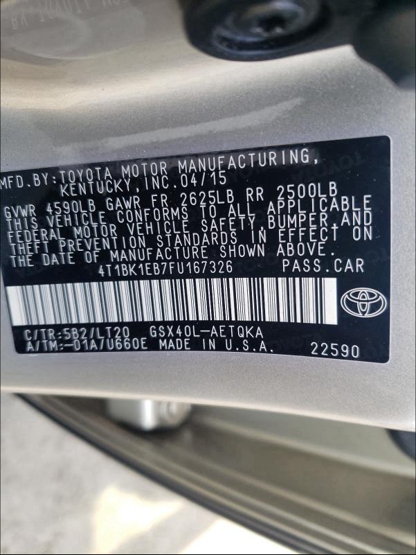 2015 TOYOTA AVALON XLE 4T1BK1EB7FU167326