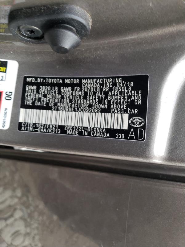 2018 TOYOTA COROLLA L 2T1BURHE1JC092082