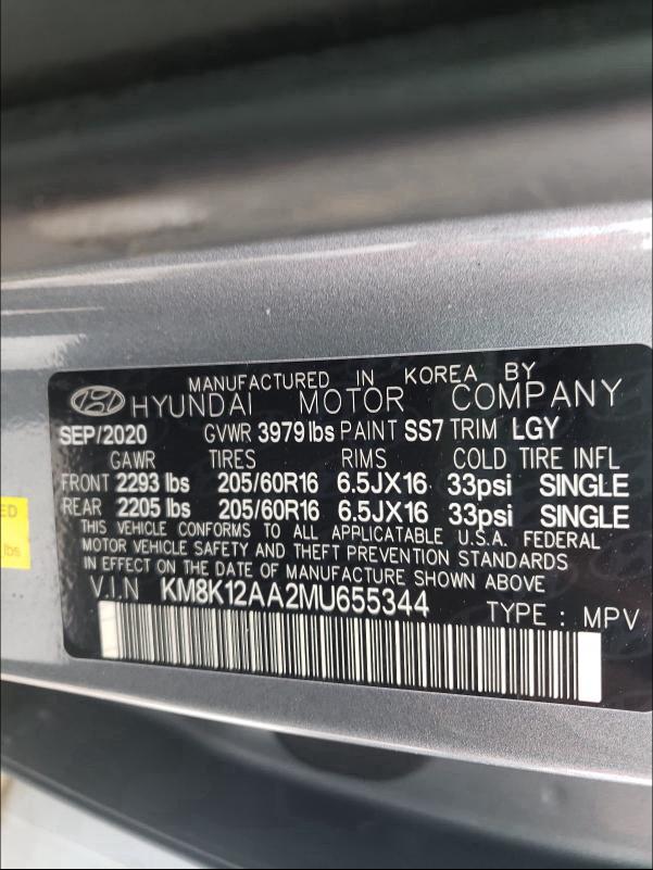 2021 HYUNDAI KONA SE KM8K12AA2MU655344